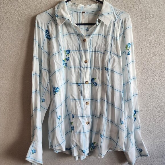 Free People Tops - Free People Shirt Womens Medium Floral Plaid Button Up Long Sleeve Top